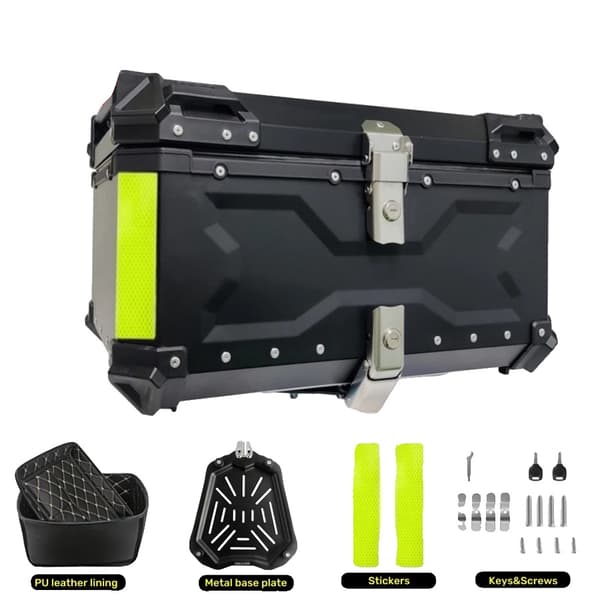 Motorcykeltrunk, 65L kapacitet, holdbar aluminiumlegering,X-65L-SORT