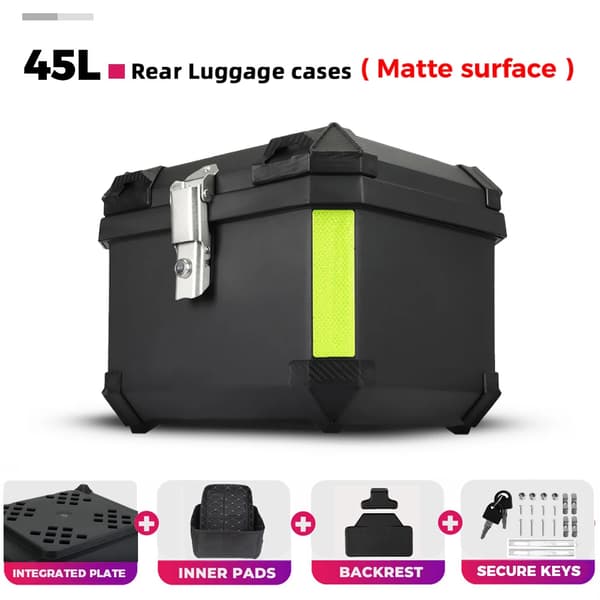 Moottoripyörän takalaatikko, 45L kapasiteetti, vedenpitävä rakenne,45L Matte Box in Finnish is "45L Matte Box".