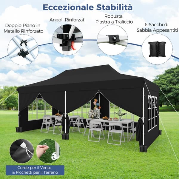 Pop Up Paviljonki, 600x300x296-316 cm, Musta