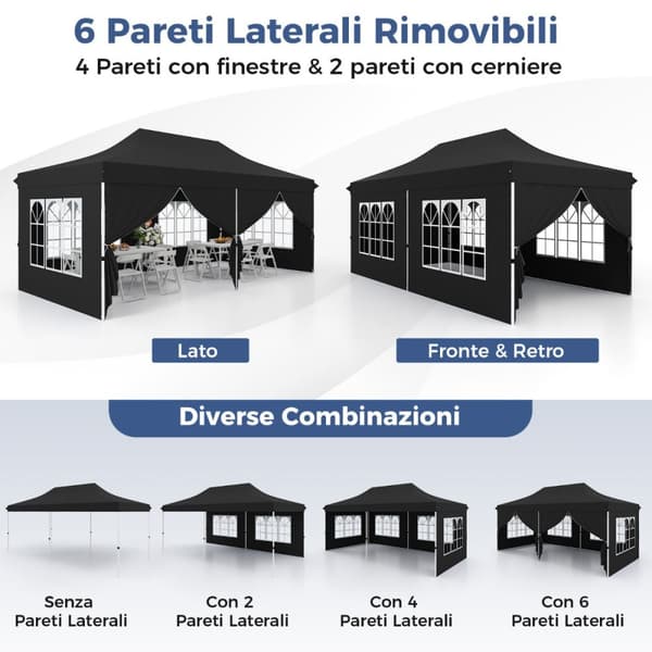 Pop Up Paviljonki, 600x300x296-316 cm, Musta