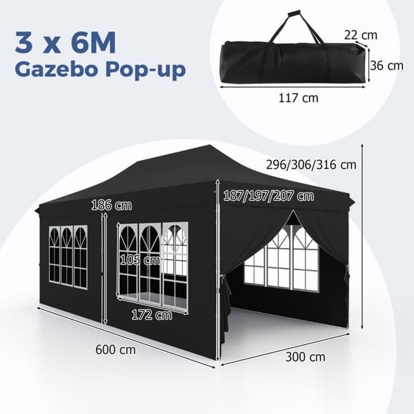 Pop Up Paviljonki, 600x300x296-316 cm, Musta