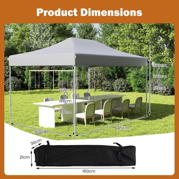 Foldbar pavillon, 445x300x313-333 cm, hvid