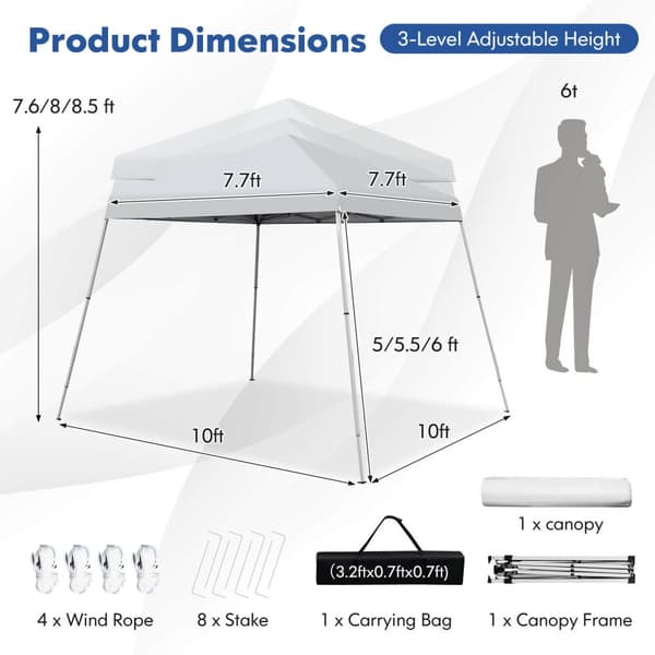 Pop-up telt, 304x304x232-260 cm, Hvid