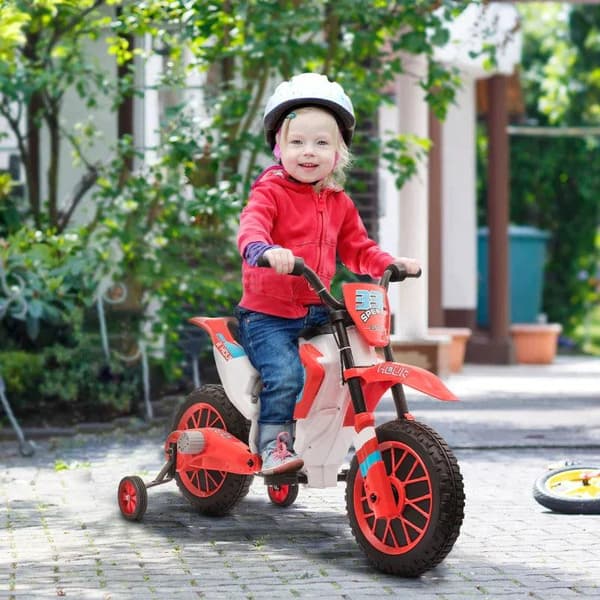 Rootz børnemotorcykel - elektrisk motorcykel - 45 minutters køretid - med træningshjul - fra 3 år - rød + hvid - 106,5 x 51,5 x 68 cm