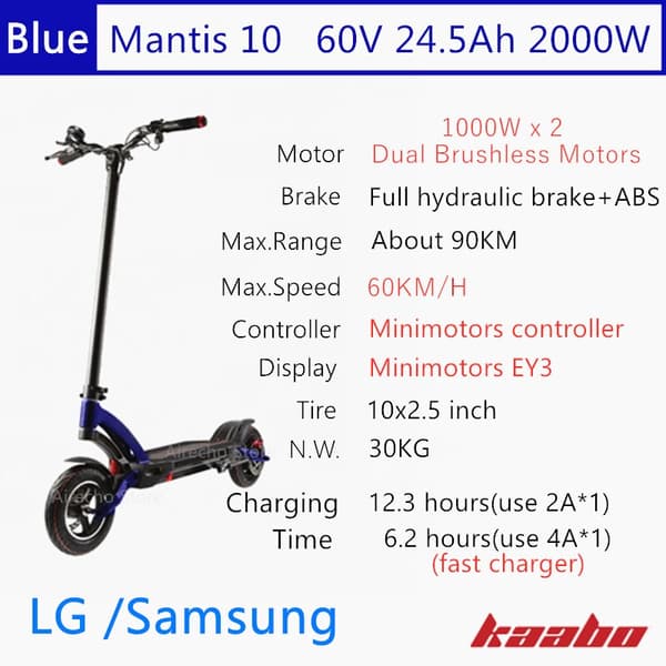 Kaabo Mantis10 PRO+ KickScooter 60V 18.2AH 24.5AH 2000W Electric Scooter Brand Battery Hoverboard