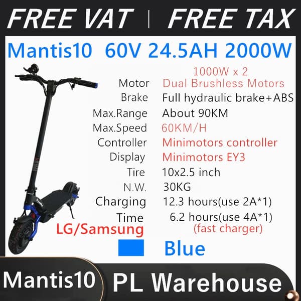 Kaabo Mantis 10 Scooter 48V 60V 18.2AH 24.5AH 800W 2000W Electric Scooter Foldable Hoverboard VAT Inclusive