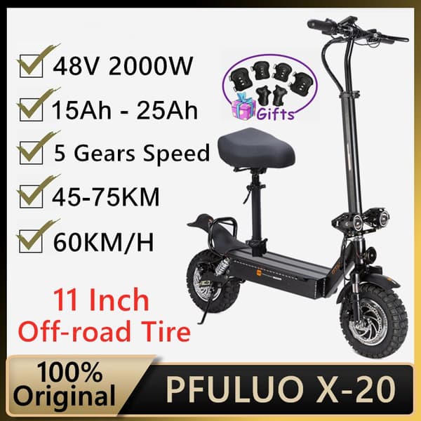 NEW PFULUO X20 Dual Drive E-Scooter 48V 2000W Electric Scooter with Seat Off-road skateboard Kickacooter hoverboard