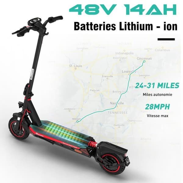 EVERCROSS A1 hopfällbar elektrisk skoter för vuxna 10" 800W 3 hastighetsläge 2 bromsar och stötdämpare LED-skärm Bluetooth APP Röd