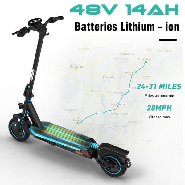 EVERCROSS A1 hopfällbar elektrisk skoter för vuxna 10" 800W 3 hastighetsläge 2 bromsar och stötdämpare LED-skärm Bluetooth APP Blå