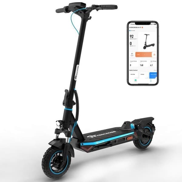EVERCROSS TECH A1 hopfällbar elektrisk skoter för vuxna 10" 500W 3 hastighetslägen och stötdämpare LED-skärm Bluetooth APP Blå