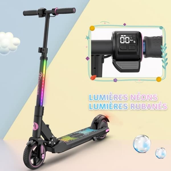 EVERCROSS EV06C hopfällbar elektrisk skoter för barn 6-12 år LED-skärm Färgglada lampor 3 hastighetsjusterbar höjd Present Rosa