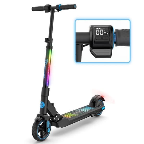 EVERCROSS EV06C hopfällbar elektrisk skoter för barn 6-12 år LED-skärm Färgglada lampor 3 hastigheter justerbar höjd Present blå