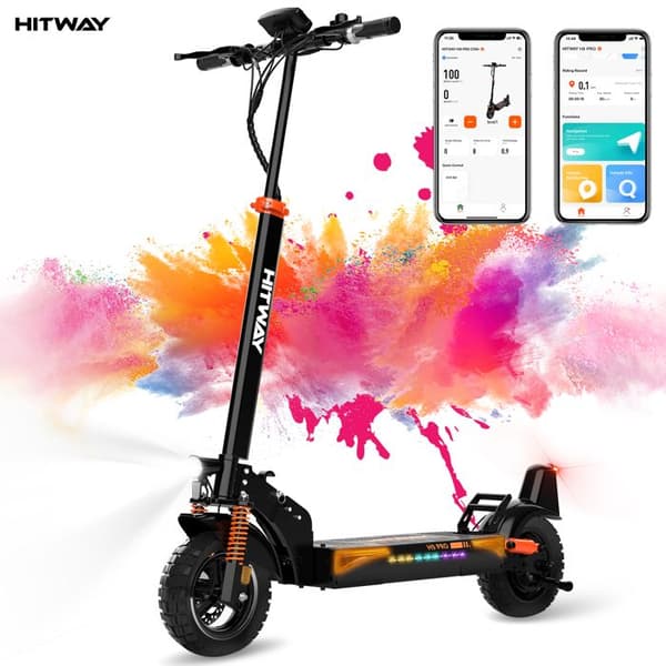 HITWAY elektriska skoter svart &amp; hopfällbar 10" - 27AH batteri med LCD-skärm - APP-kontroll - Ultraportabel