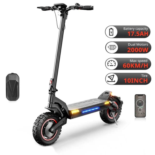 2000W 17,5Ah 60km/h dubbelmotorisk elektrisk skoter med 10-tums terrängdäck, hopfällbar elsparkcykel med APP-kontroll