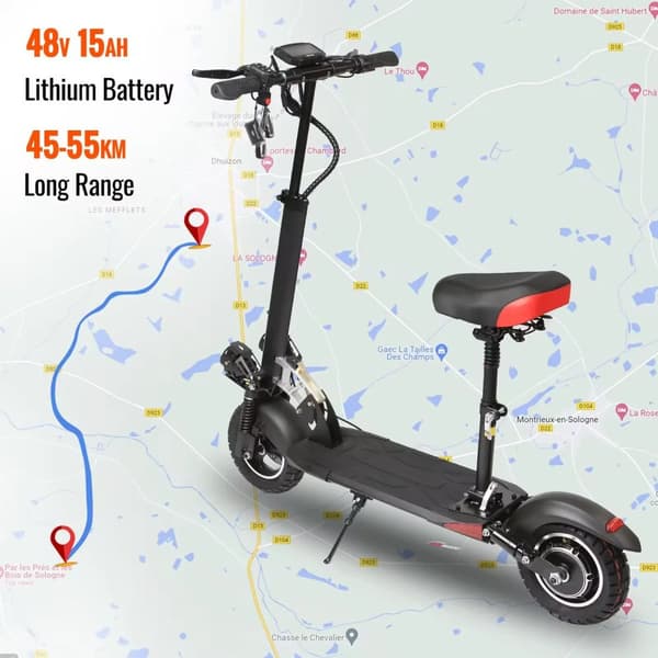 800W-48V-15Ah hopfällbar elskoter för vuxna, elsparkcykel, elektrisk skoter, 45km/h, 40-60km räckvidd, 150kg maximal lastkapacitet