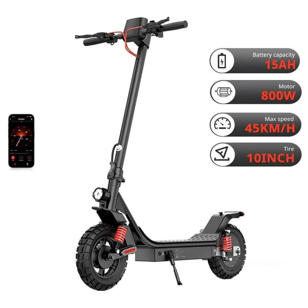 800W 15Ah elektrisk skoter, elsparkcykel, elskoter, räckvidd 50-60 km, 45 km/h maxhastighet, 10-tums däck