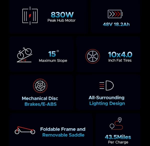 830W-48V-18.2AH elskoter för vuxen med avtagbar sits, 45-50km/h elsparkcykel, hopfällbar elektrisk skoter