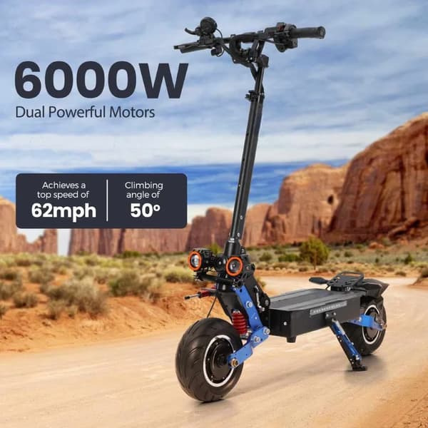 6000W-60V-38Ah 100km/h 135km räckvidd dubbelmotor vuxen elsparkcykel, elektrisk skoter, snabbfällbar design
