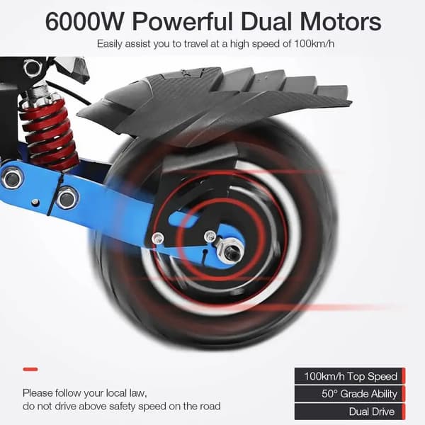 6000W-60V-38Ah 100km/h 135km räckvidd dubbelmotor vuxen elsparkcykel, elektrisk skoter, snabbfällbar design