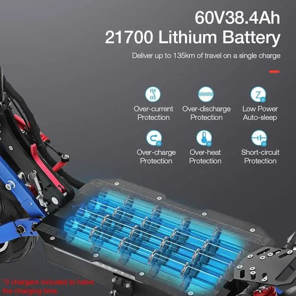 6000W-60V-38Ah 100km/h 135km räckvidd dubbelmotor vuxen elsparkcykel, elektrisk skoter, snabbfällbar design