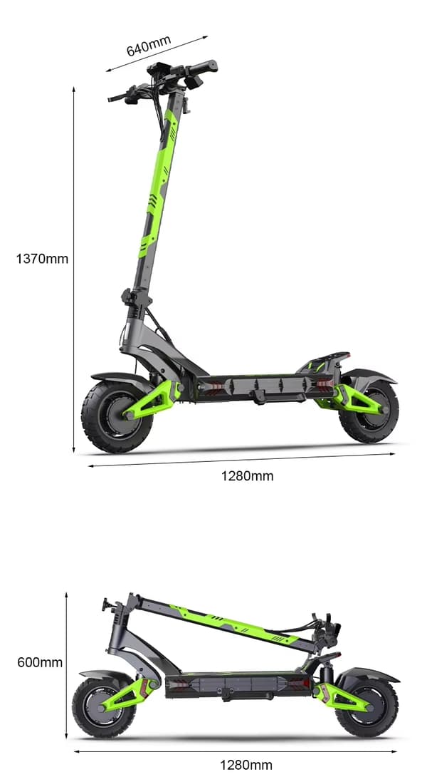 3200W-52V-23Ah unisex elskoter, elektrisk skoter, elsparkcykel, max 70km/h, 80km räckvidd, 10 tums däck