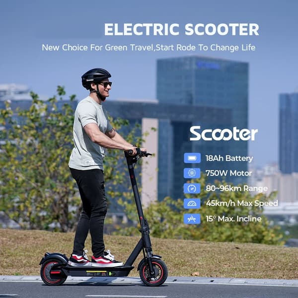 750W 18Ah 45km/h 96km räckvidd elektrisk skoter, hopfällbar elsparkcykel, elskoter, 4 hastighetslägen, 10" pneumatiska däck
