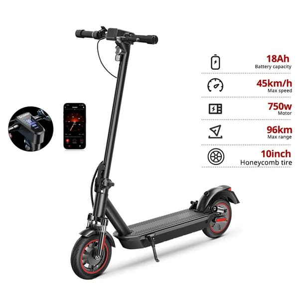 750W 18Ah 45km/h 96km räckvidd elektrisk skoter, hopfällbar elsparkcykel, elskoter, 4 hastighetslägen, 10" pneumatiska däck