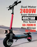 Miniatyrbild 5 av 11: 2400W-48V-21Ah elektrisk skoter med dubbla motorer, hopfällbar elsparkcykel, elskoter, 60-70km/h, 50-70km räckvidd, 10 tums däck