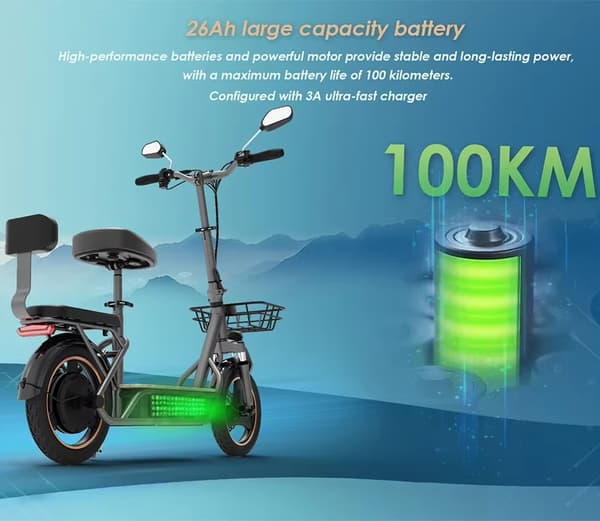 PEAK 800W-48V-26Ah elektrisk skoter med säte, hopfällbar elsparkcykel med 14" terrängdäck, 45km/h elskoter, 100km räckvidd