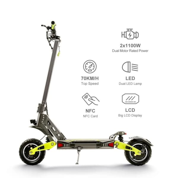 2200W 48V 20Ah 70km/h elskoter för vuxna med högpresterande dubbla motorer, dubbla LED-ljus, elsparkcykel, elskoter