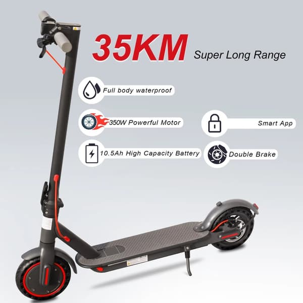 350W 36V 10,5Ah 31km/h elsparkcykel med 8,5" däck, vuxen elektrisk skoter, elskoter med dubbla bromsar, 35km räckvidd, stöder APP