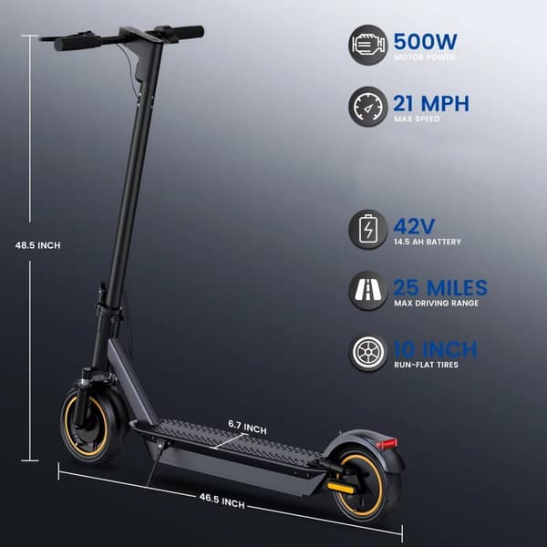 500W 42V 14,5 Ah 35km/h elsparkcykel med 10” däck, vuxen elektrisk skoter, elskoter med dubbla bromsar, 45km räckvidd, stöder APP