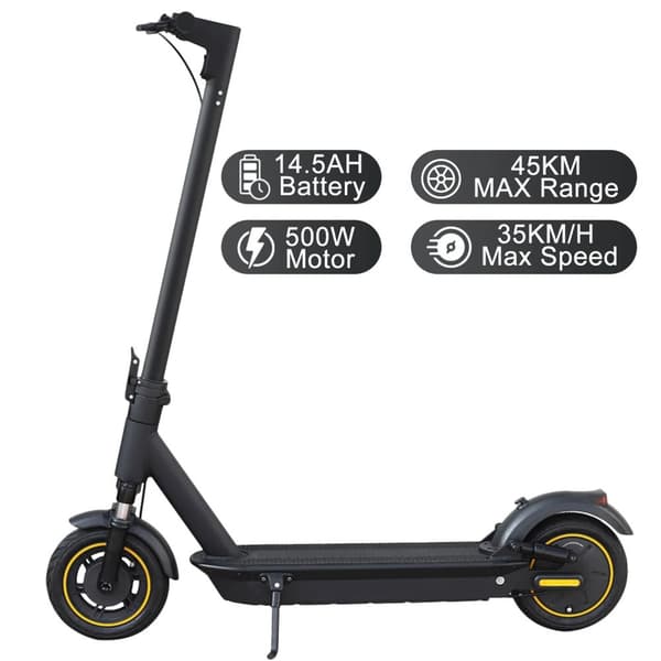 500W 42V 14,5 Ah 35km/h elsparkcykel med 10” däck, vuxen elektrisk skoter, elskoter med dubbla bromsar, 45km räckvidd, stöder APP