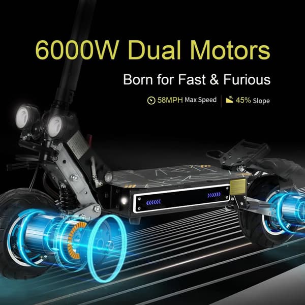 6000W-60V-38Ah 100km/h snabb elektrisk skoter, elsparkcykel, elskoter, förbättrad stabilitet, långvarig batteritid