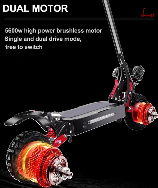 5600W 60V 38Ah 85km/h 100 km räckvidd elskoter med dubbla motorer, hopfällbar elsparkcykel med 11" däck, elskoter