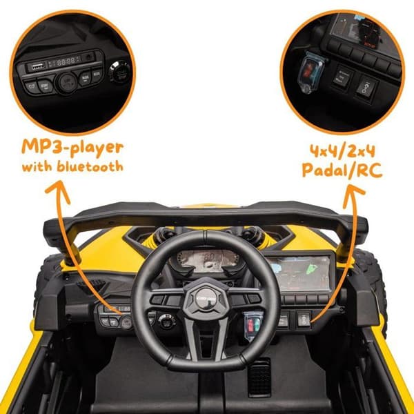 Elutryckelbilar 12V - Can-Am Maverick R - 4x4 - 1 till 6 år - Gul