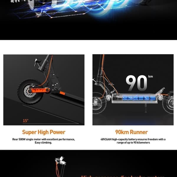 JOYOR S5 PRO Sähköskootteri ABE-sertifikaatilla - 500W Moottori 48V26AH Akun kantama 55KM Levyjarrut - Musta