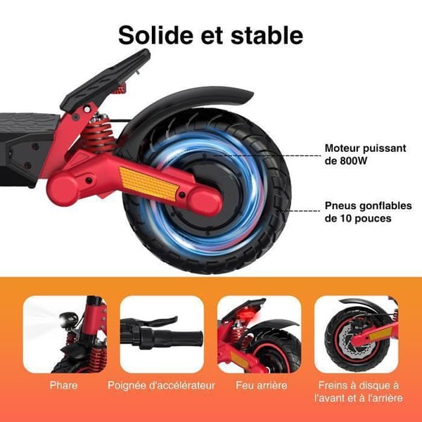 Fällbar El-scooter för vuxna - RCB TECH RE24 - 10" solida däck - 800W - Kraftfullt batteri 48V, 15.6Ah - APP