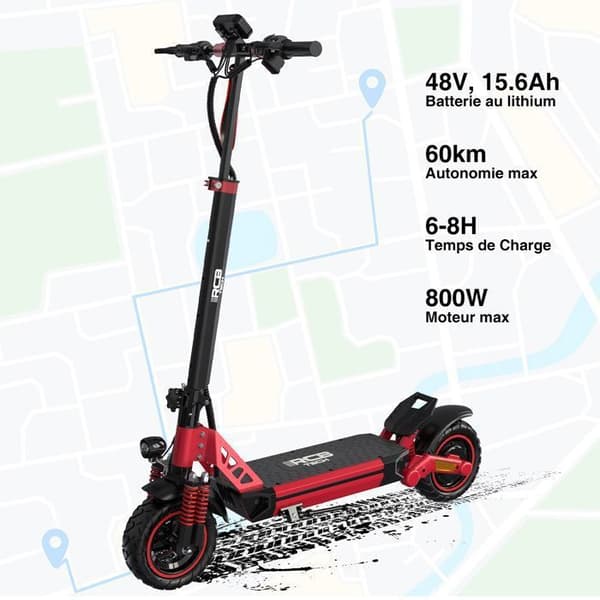 Fällbar El-scooter för vuxna - RCB TECH RE24 - 10" solida däck - 800W - Kraftfullt batteri 48V, 15.6Ah - APP