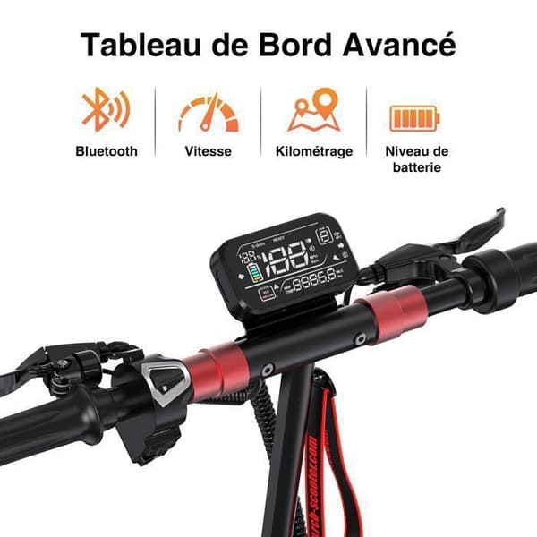Fällbar El-scooter för vuxna - RCB TECH RE24 - 10" solida däck - 800W - Kraftfullt batteri 48V, 15.6Ah - APP