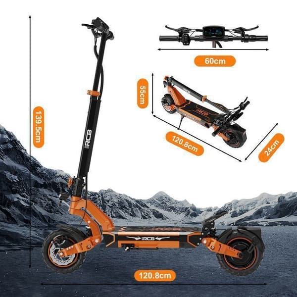 10'' elektrisk skoter för vuxna - RCB D7PRO - Räckvidd på 90-110 km - 800 W - 48V 27AH Batteri - Dubbel skivbroms - APP