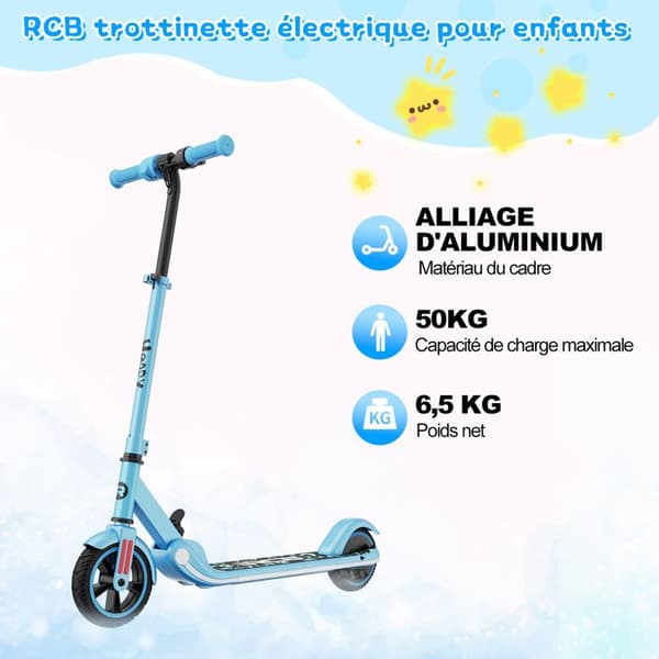 Elektrisk skoter för barn 6-12 år - RCB - LED-skärm - Färgglada neonljus - Justerbar hastighet och höjd Idealisk present Blå