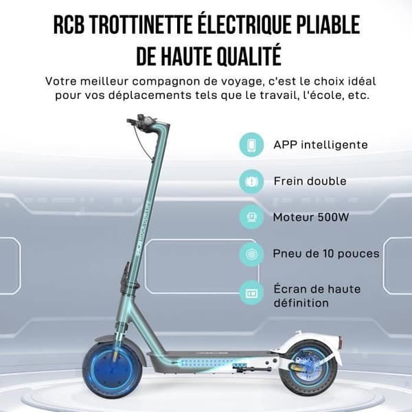RCB R19 10" hopfällbar elektrisk skoter för vuxna med APP, 400W motor, 3 hastighetsläge, max räckvidd 35KM, 36V 10,4 Ah batteri