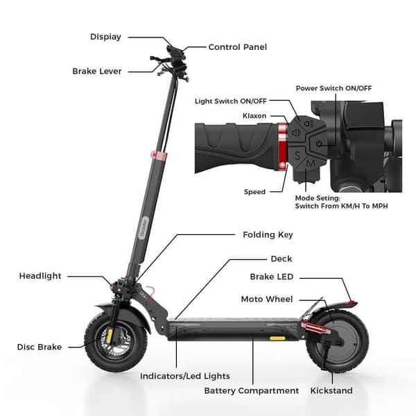 iscooter iX4 10-tums terrängskoter - 800W motor, 40-45 km räckvidd, dubbel fjädring, minirobot APP kompatibel