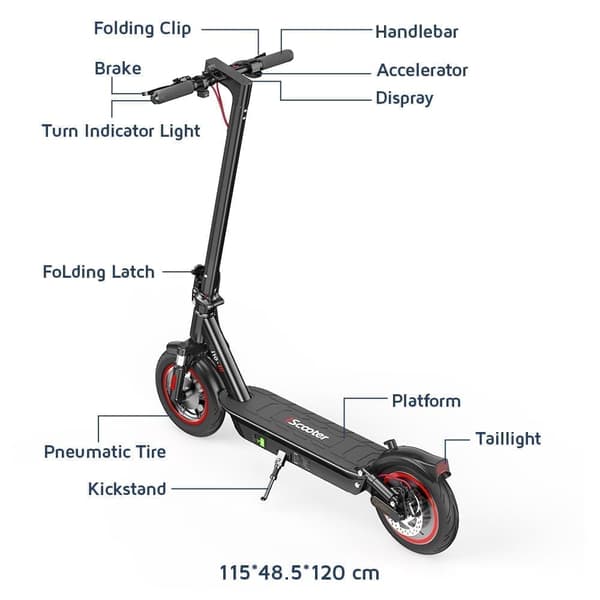 iScooter i10 taitettava E-skootteri | 36V 15Ah akku, 10" ilmarenkaat, 40 km toimintasäde, 650W moottori – Max 120 kg (musta)