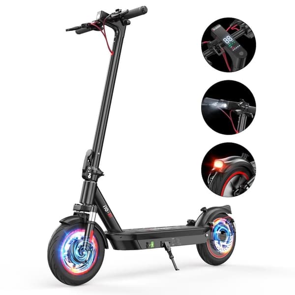 iScooter i10 Foldbar E-Scooter | 36V 15Ah batteri, 10" pneumatiske dæk, 40 km rækkevidde, 650W motor – Max 120 kg (sort)