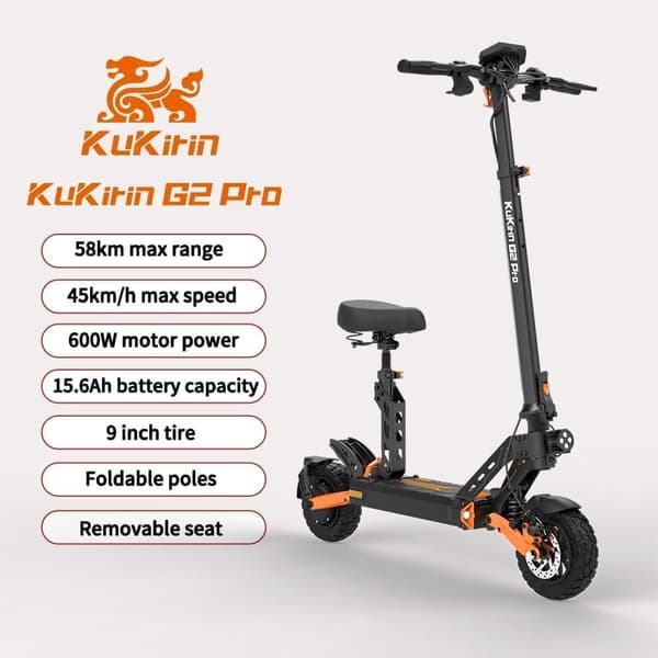 KUKIRIN G2 Pro elskoter Kraftfull 600W motor, 45 km/h Maxhastighet 58 km räckvidd, 48V/15,6Ah batteri med stor kapacitet