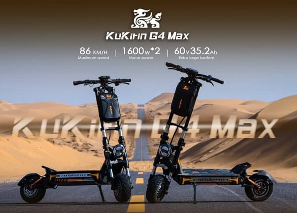 KuKirin G4 Max dual-motor elektrisk scooter: 3200W effekt, 86 km/t, 95 km rækkevidde, 12" brede terrængående dæk og aftageligt batteri