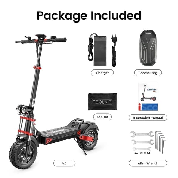 iScooter iX8 sähköskootteri maastossa aikuisille 2400 W tehokas moottori 20 Ah akku 70 km Toimintasäde 60KM/h Suurin nopeus 12"inch