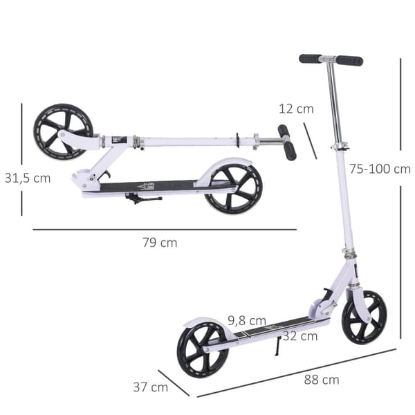 ROOTZ BØRNES SCOOTER - Kids Scooter - Teen Scooter - sammenfoldelig, højdejusterbar styr 75-100 cm - bagfriktionsbremse - 88L x 37W x 75-100H cm
